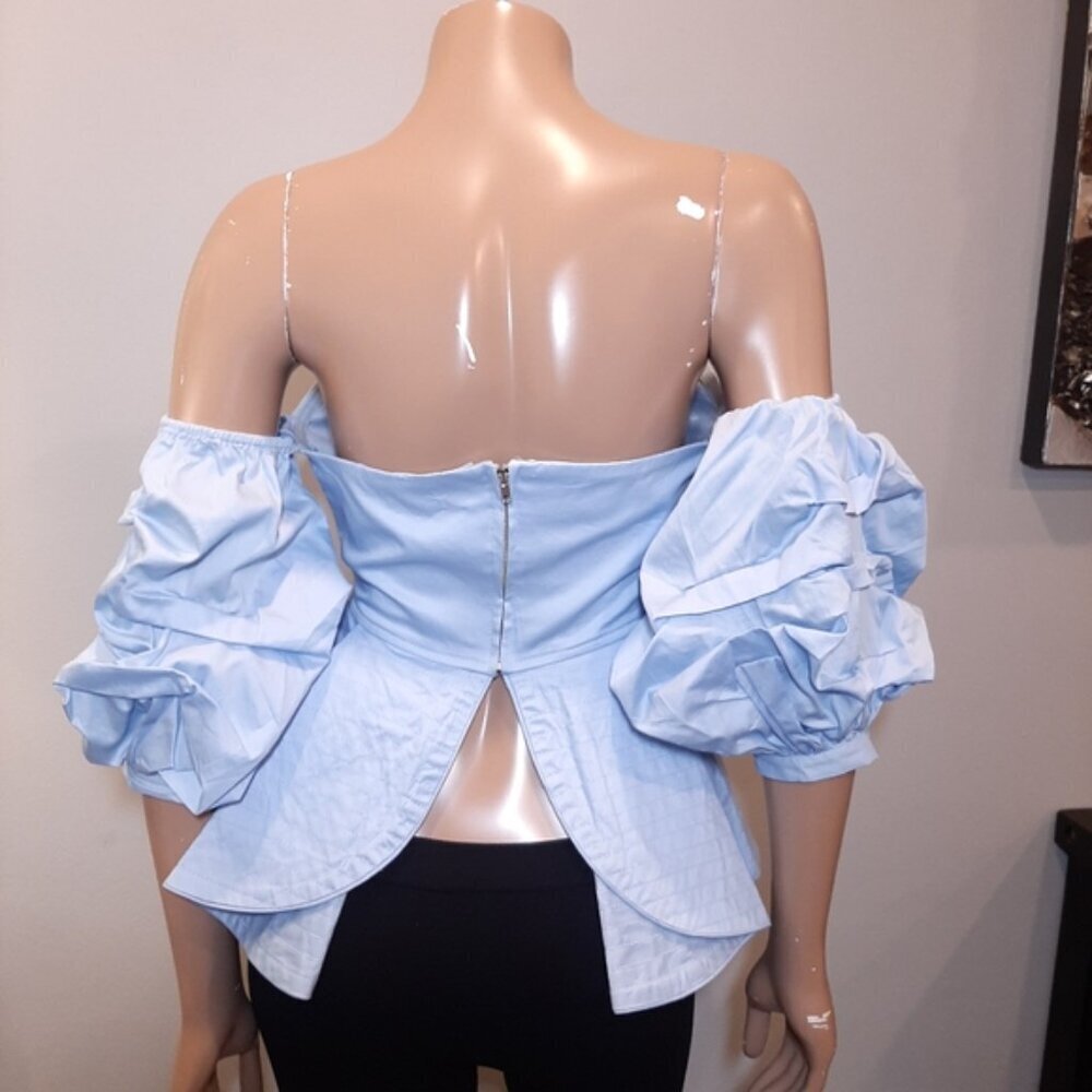 Style Mafia Cliona Top Strapless Bardot Ruffled Puff Sleeve Peplum Womens Small - Picture 9 of 16